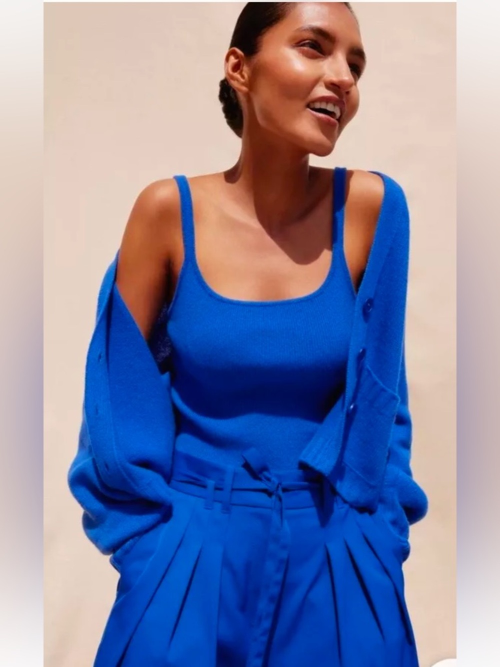 ME+EM S Small Cashmere Cami Cropped scoop-neck ribbed knit tank electric blue